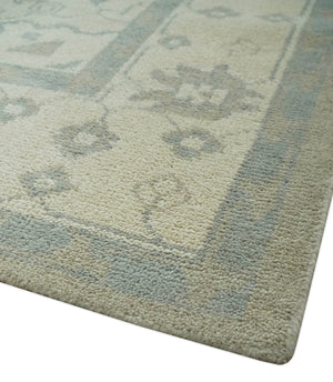 Quick Ship 10x14 Hand Knotted Medallion Beige and Charcoal Wool Area Rug