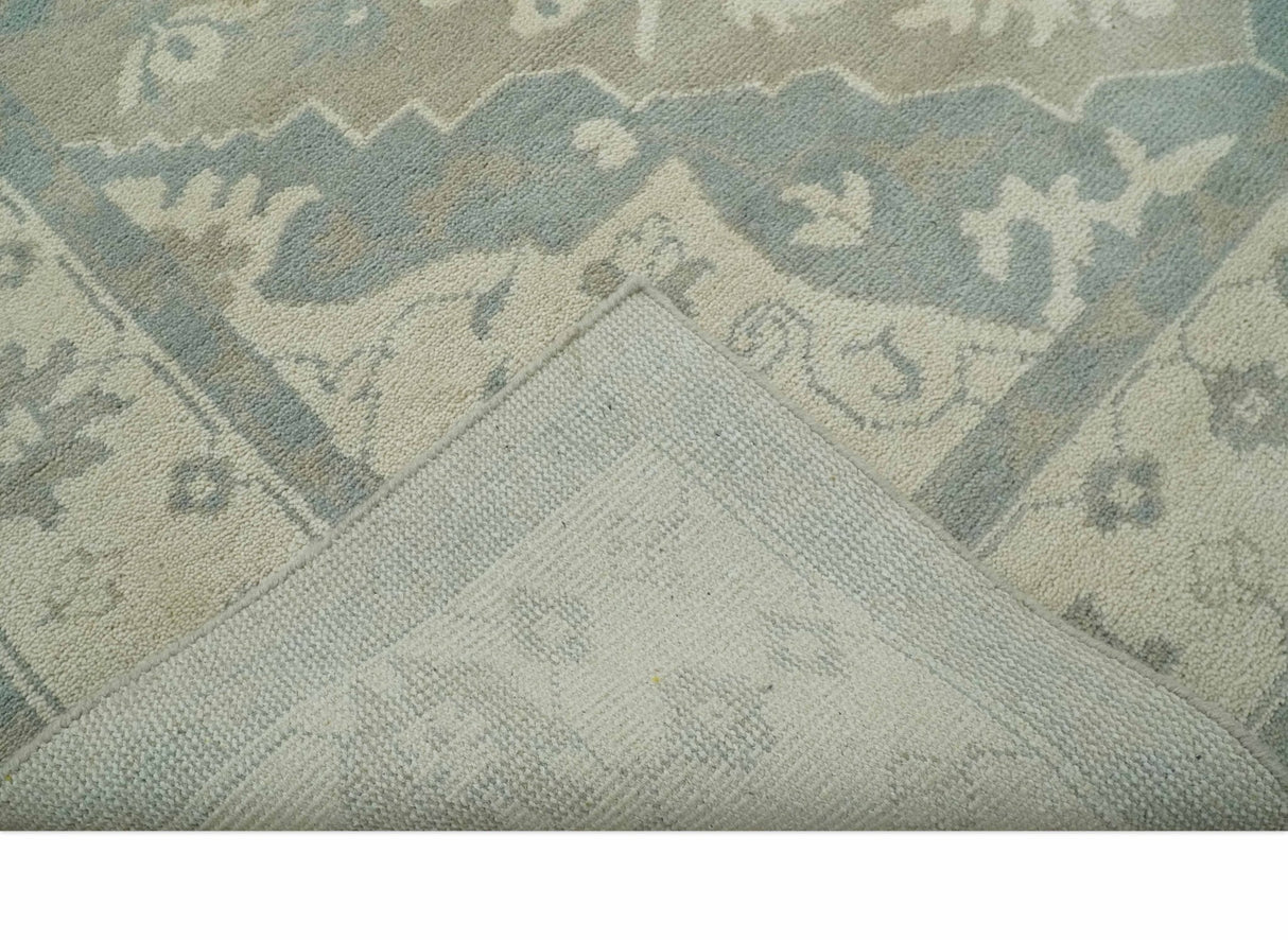 Quick Ship 10x14 Hand Knotted Medallion Beige and Charcoal Wool Area Rug