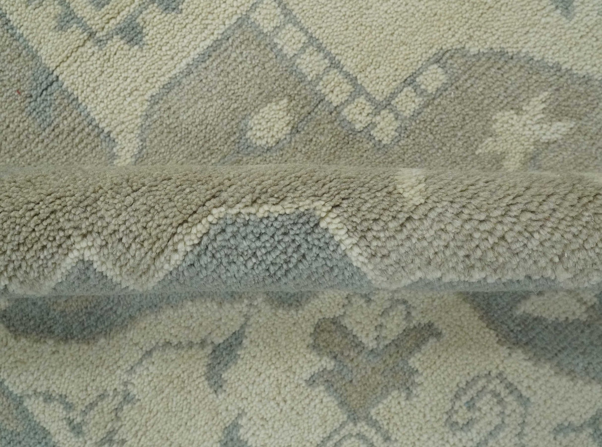 Quick Ship 10x14 Hand Knotted Medallion Beige and Charcoal Wool Area Rug