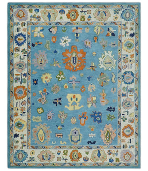 Quick Ship 2.6x6 Modern Oushak Blue And Ivory Hand Tufted Wool Rug