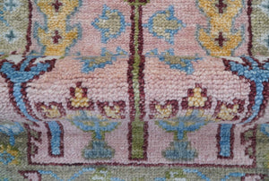 Quick Ship 2.6x8 Hand Knotted Tree of life Pink And Olive Wool Rug