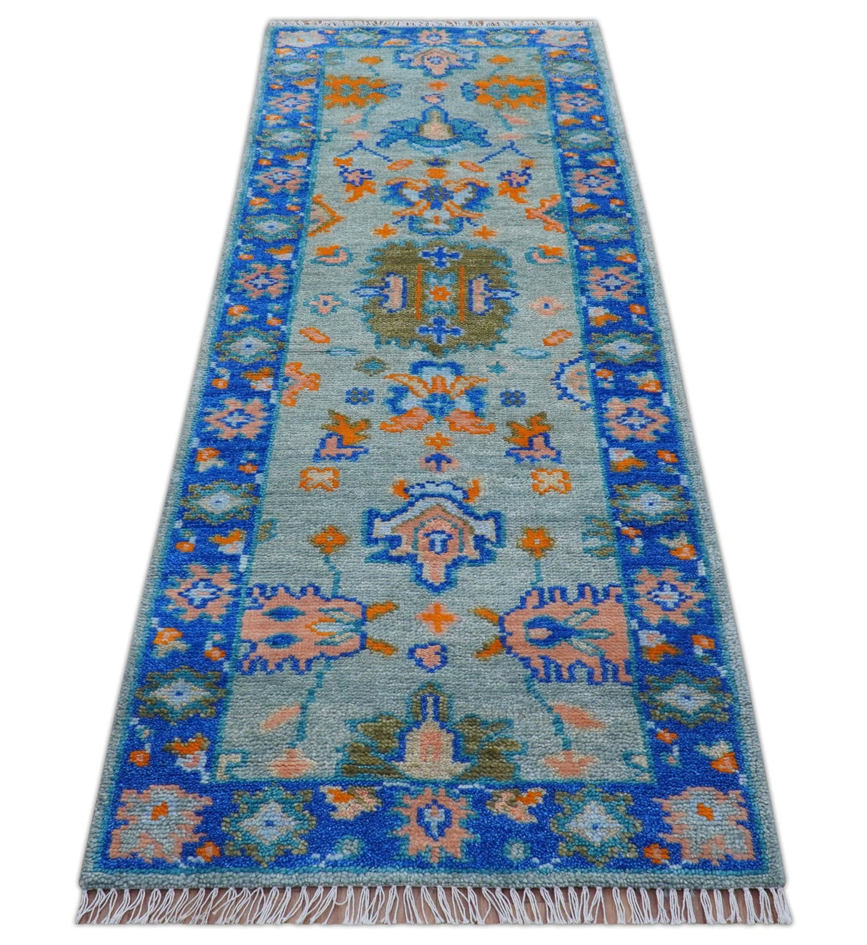 Quick Ship 2.6x8 Traditional Silver And Blue Hand Knotted Wool Rug