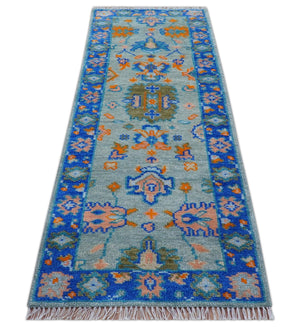 Quick Ship 2.6x8 Traditional Silver And Blue Hand Knotted Wool Rug