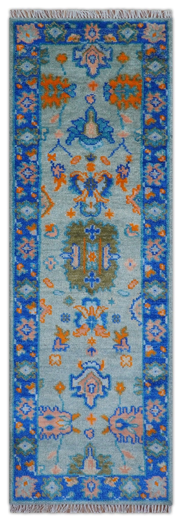 Quick Ship 2.6x8 Traditional Silver And Blue Hand Knotted Wool Rug