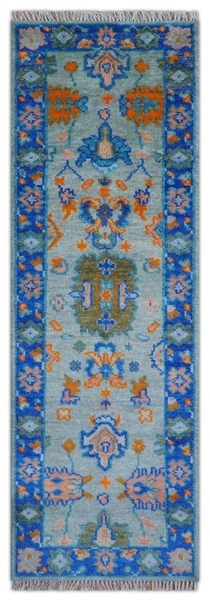 Quick Ship 2.6x8 Traditional Silver And Blue Hand Knotted Wool Rug