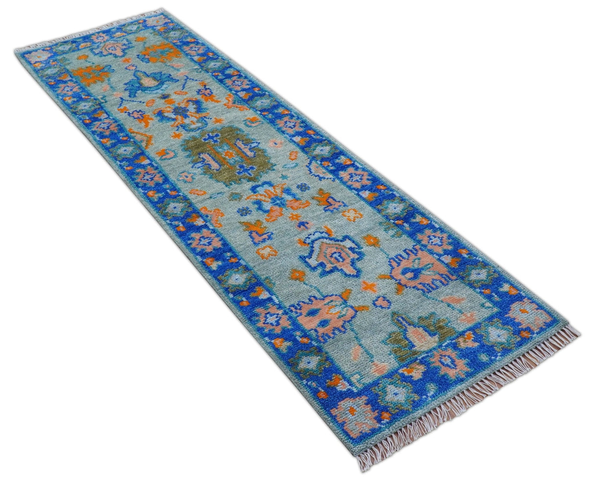 Quick Ship 2.6x8 Traditional Silver And Blue Hand Knotted Wool Rug