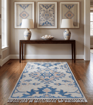 Quick Ship 2x3 Traditional Style Ivory And Blue Hand Knotted Wool Rug