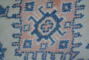 Quick Ship 2x3 Traditional Style Ivory And Blue Hand Knotted Wool Rug