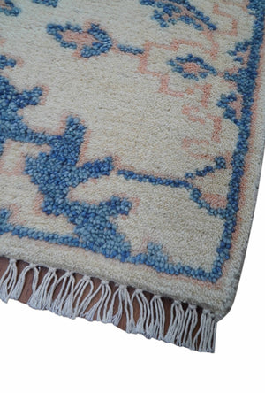 Quick Ship 2x3 Traditional Style Ivory And Blue Hand Knotted Wool Rug