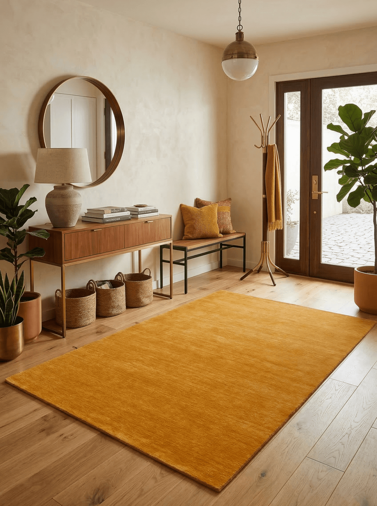 Quick Ship 5x7 Modern Solid Gold Hand Loomed Wool Rug