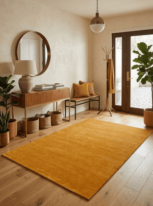 Quick Ship 5x7 Modern Solid Gold Hand Loomed Wool Rug