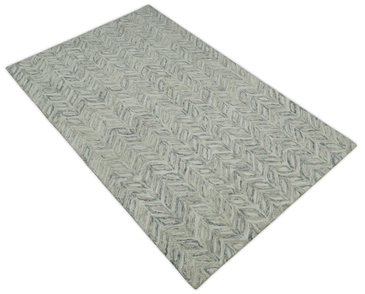 Quick Ship 5x8 Hand Tufted Modern Style Beige And Gray Wool Rug