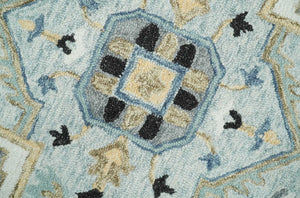 Quick Ship 5x8 Ivory And Blue Medallion Design Hand Tufted Wool Rug