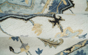 Quick Ship 5x8 Ivory And Blue Medallion Design Hand Tufted Wool Rug