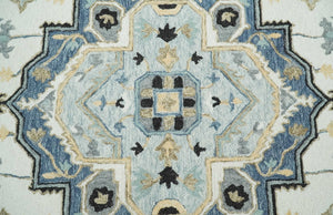 Quick Ship 5x8 Ivory And Blue Medallion Design Hand Tufted Wool Rug