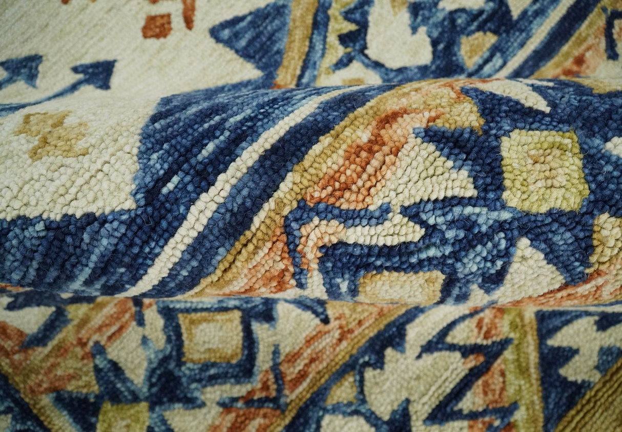 Quick Ship 6x9 Hand Tufted Southwestern Blue And Beige Wool Rug