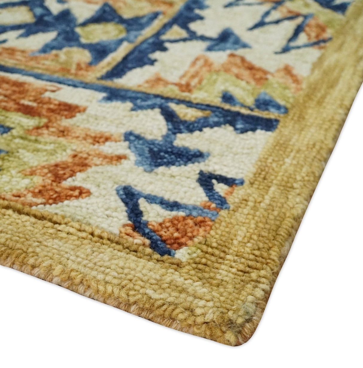 Quick Ship 6x9 Hand Tufted Southwestern Blue And Beige Wool Rug
