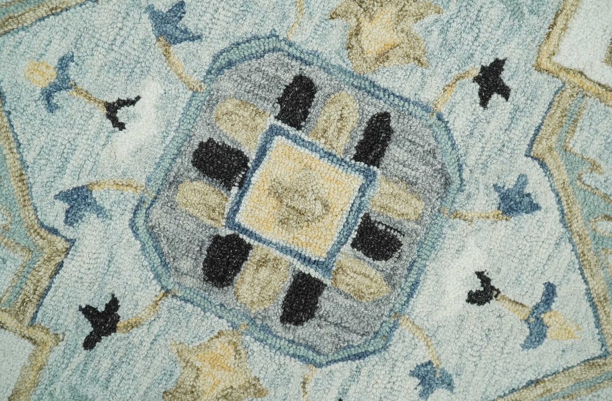 Quick Ship 6x9 Ivory And Blue Medallion Design Hand Tufted Wool Rug
