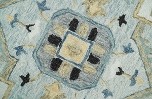 Quick Ship 6x9 Ivory And Blue Medallion Design Hand Tufted Wool Rug