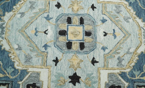 Quick Ship 6x9 Ivory And Blue Medallion Design Hand Tufted Wool Rug