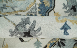 Quick Ship 6x9 Ivory And Blue Medallion Design Hand Tufted Wool Rug