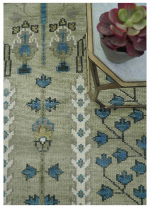 Quick Ship 6x9 Tree of life Beige And Blue Wool Rug