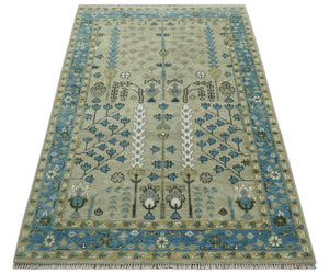 Quick Ship 6x9 Tree of life Beige And Blue Wool Rug