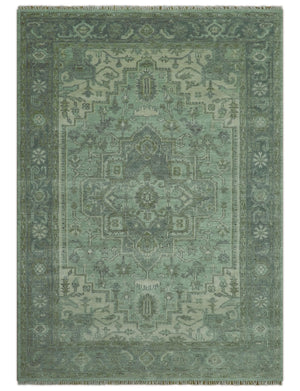 Quick Ship 7x10 Traditional Green And Gray Hand Knotted Wool Rug