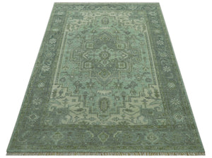 Quick Ship 7x10 Traditional Green And Gray Hand Knotted Wool Rug