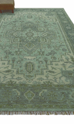 Quick Ship 7x10 Traditional Green And Gray Hand Knotted Wool Rug