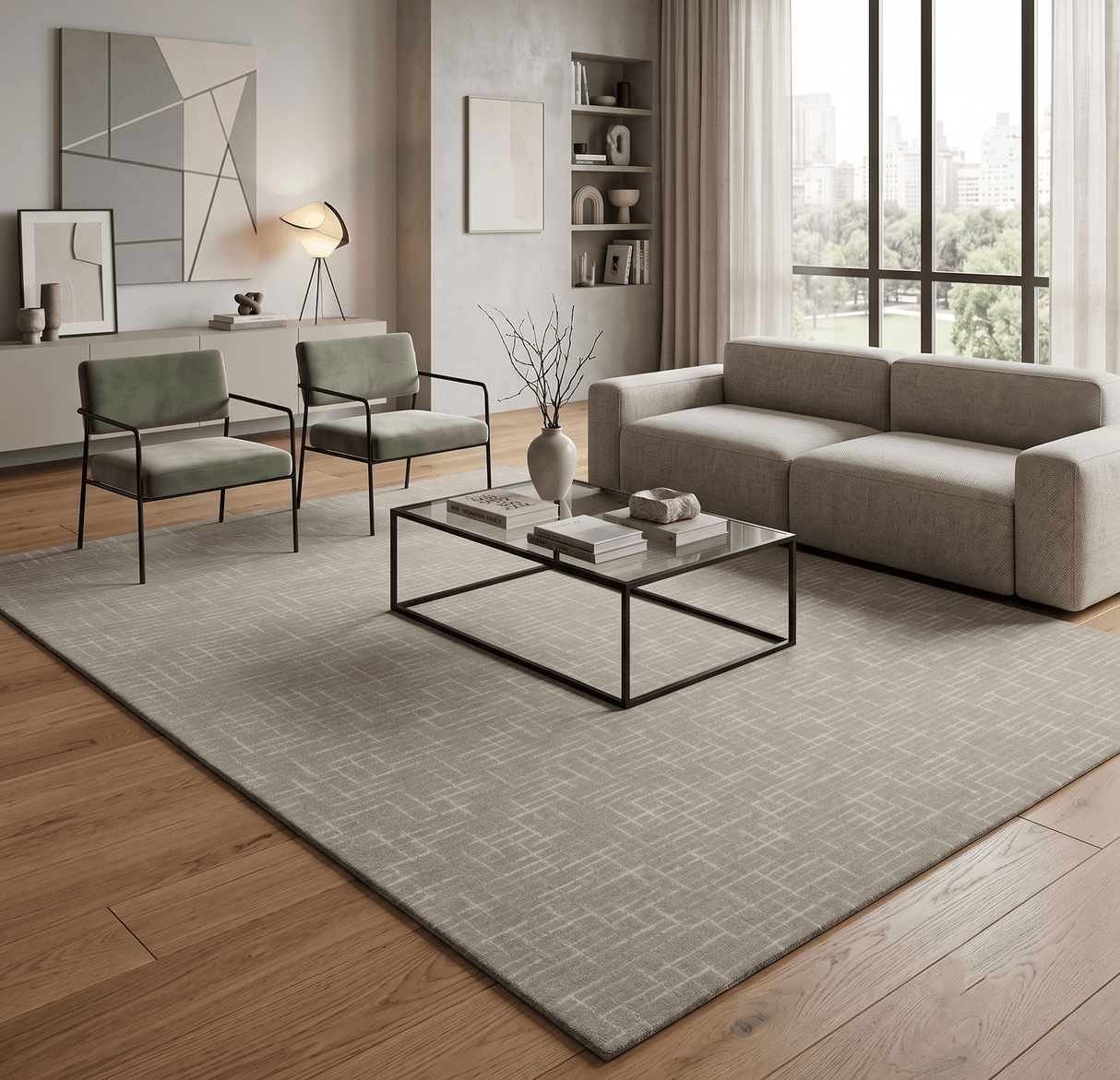 Quick Ship 8x10, 9x12 Beige Contemporary Hand Tufted Wool Rug