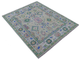 Quick Ship 8x10 Modern Oushak Design Beige And Blue Hand Knotted Rug