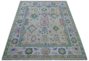 Quick Ship 8x10 Modern Oushak Design Beige And Blue Hand Knotted Rug