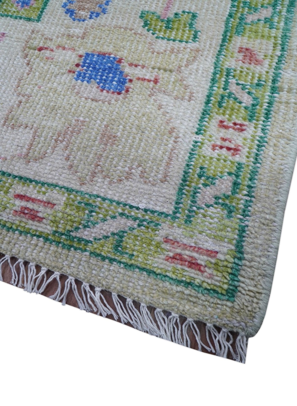 Quick Ship 8x10 Modern Oushak Design Beige And Blue Hand Knotted Rug