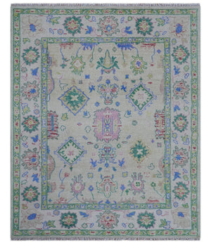 Quick Ship 8x10 Modern Oushak Design Beige And Blue Hand Knotted Rug