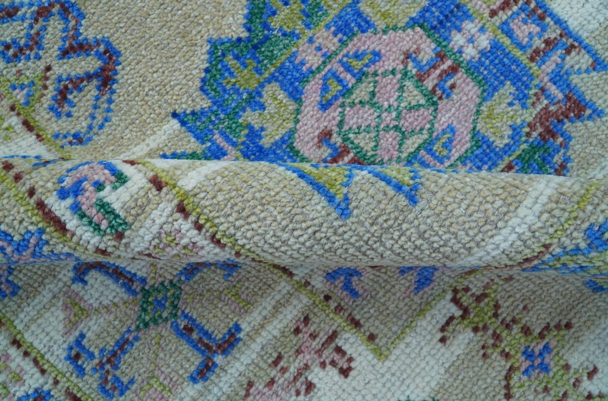 Quick Ship Beige And Blue Transitional Hand Knotted 8x10 Wool Rug