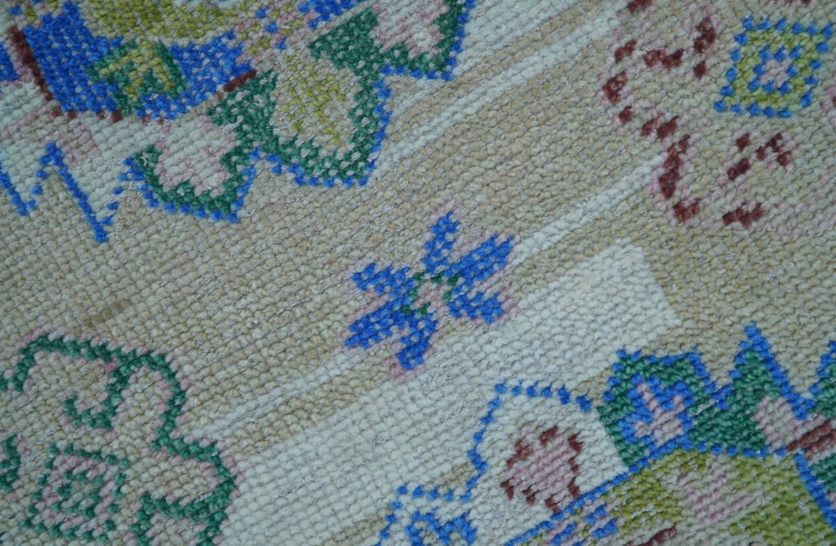 Quick Ship Beige And Blue Transitional Hand Knotted 8x10 Wool Rug