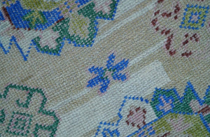 Quick Ship Beige And Blue Transitional Hand Knotted 8x10 Wool Rug