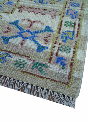 Quick Ship Beige And Blue Transitional Hand Knotted 8x10 Wool Rug