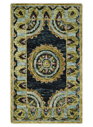Quick Ship Gold And Black Traditional Design Hand Tufted 3x5 Wool Rug