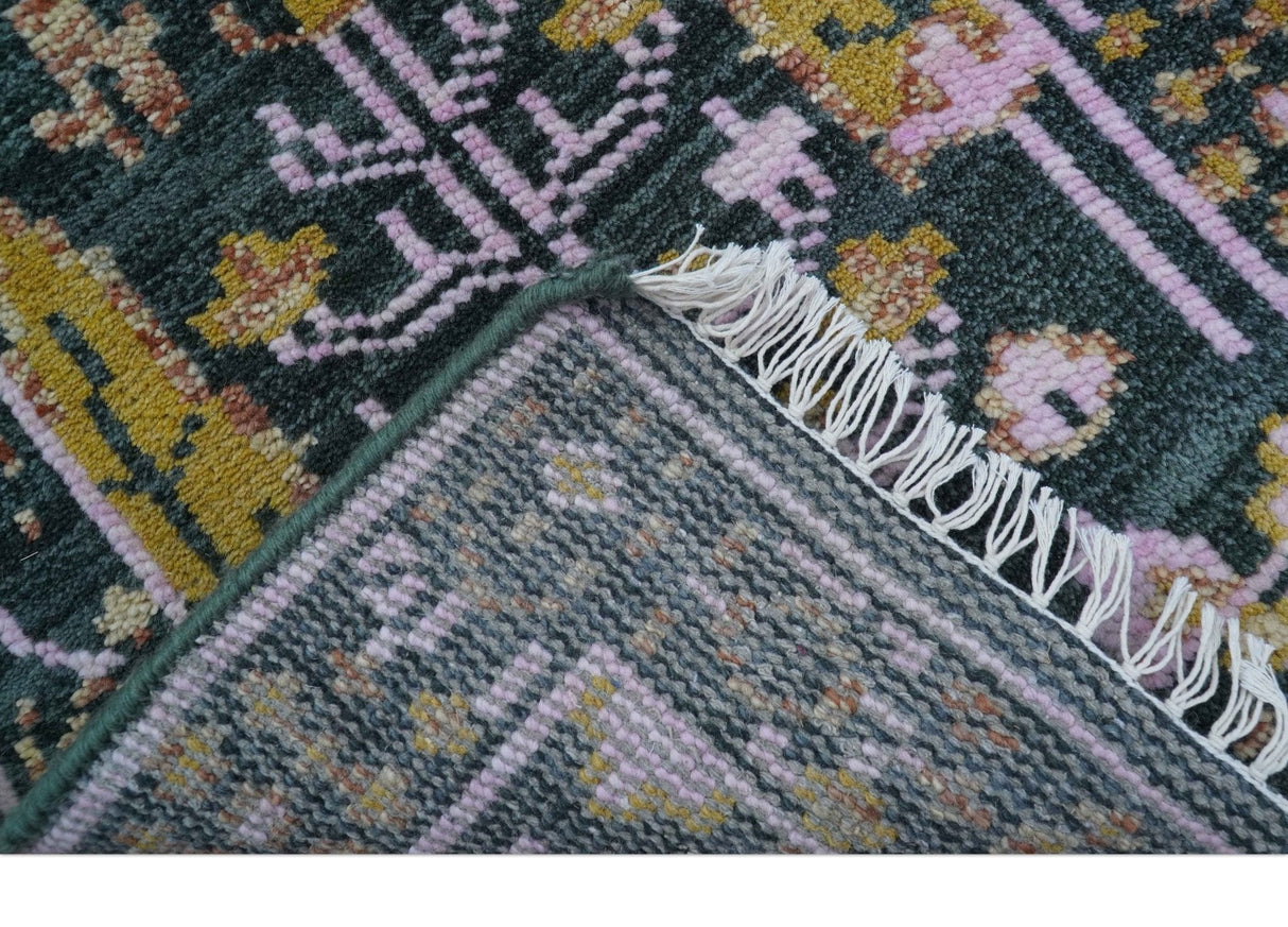 Quick Ship Hand Knotted 2x3 Tree of life Green And Mustard Wool Rug