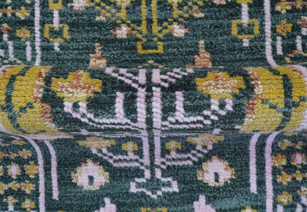 Quick Ship Hand Knotted 2x3 Tree of life Green And Mustard Wool Rug