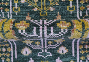 Quick Ship Hand Knotted 2x3 Tree of life Green And Mustard Wool Rug