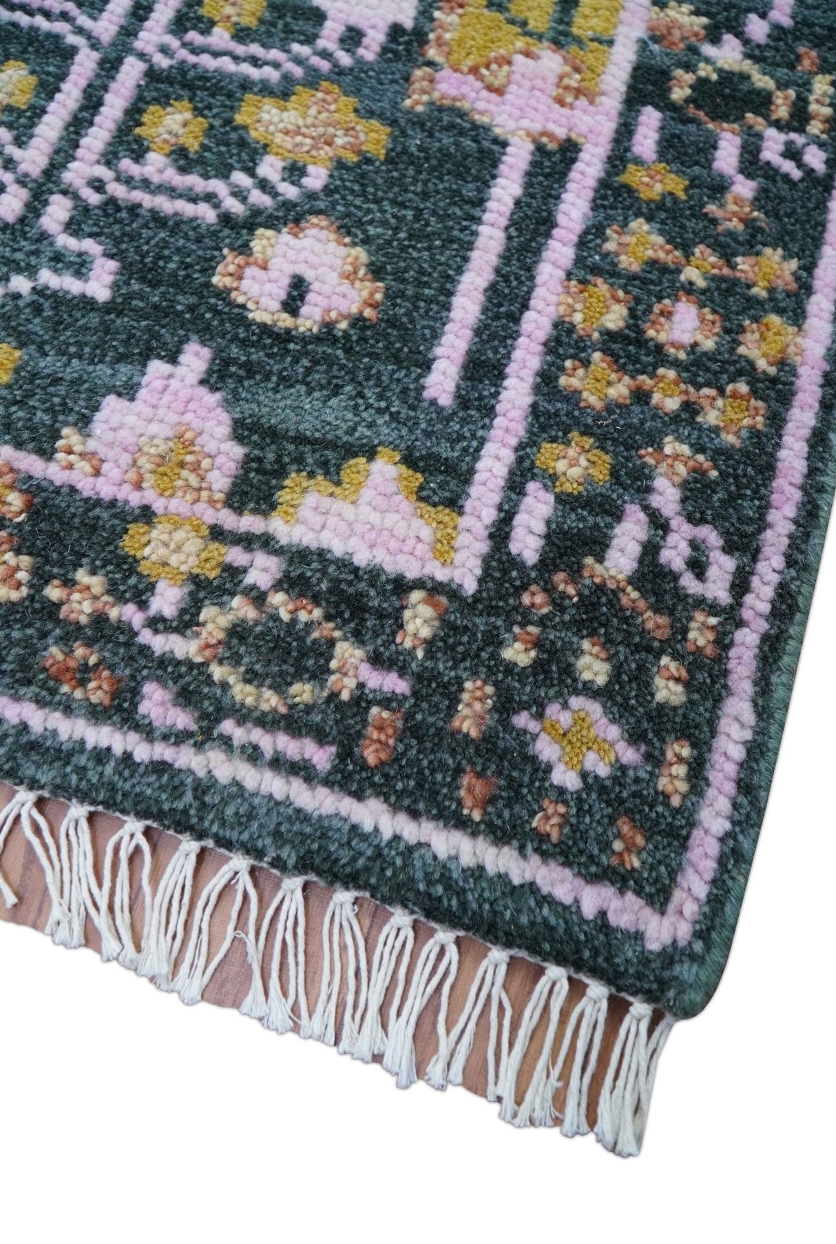 Quick Ship Hand Knotted 2x3 Tree of life Green And Mustard Wool Rug