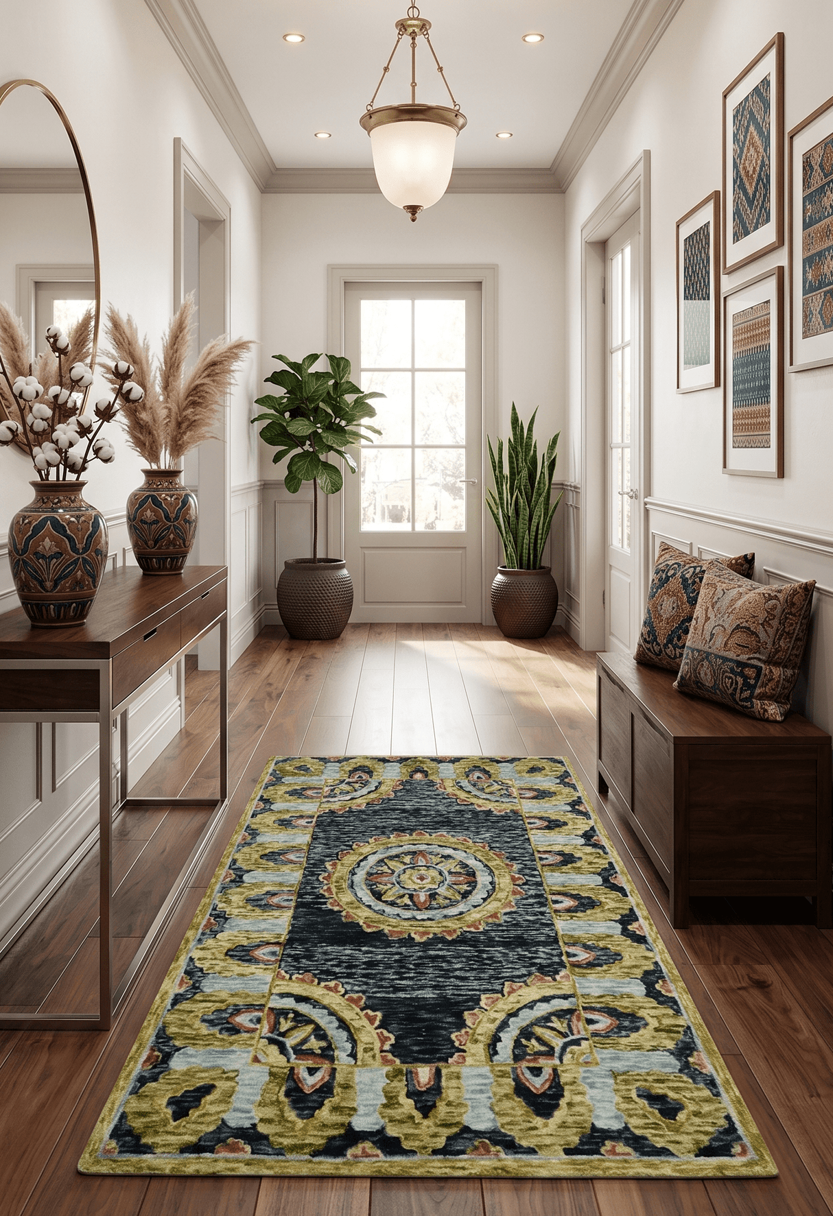 Quick Ship Hand Tufted 5x8 Gold And Black Traditional Design Wool Rug