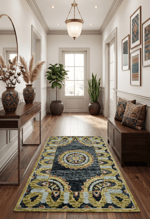 Quick Ship Hand Tufted 5x8 Gold And Black Traditional Design Wool Rug