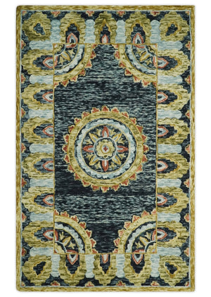 Quick Ship Hand Tufted 5x8 Gold And Black Traditional Design Wool Rug