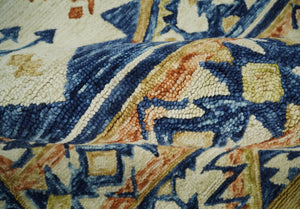 Quick Ship Hand Tufted 8x10 Blue And Beige Southwestern Wool Rug