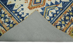 Quick Ship Hand Tufted 8x10 Blue And Beige Southwestern Wool Rug