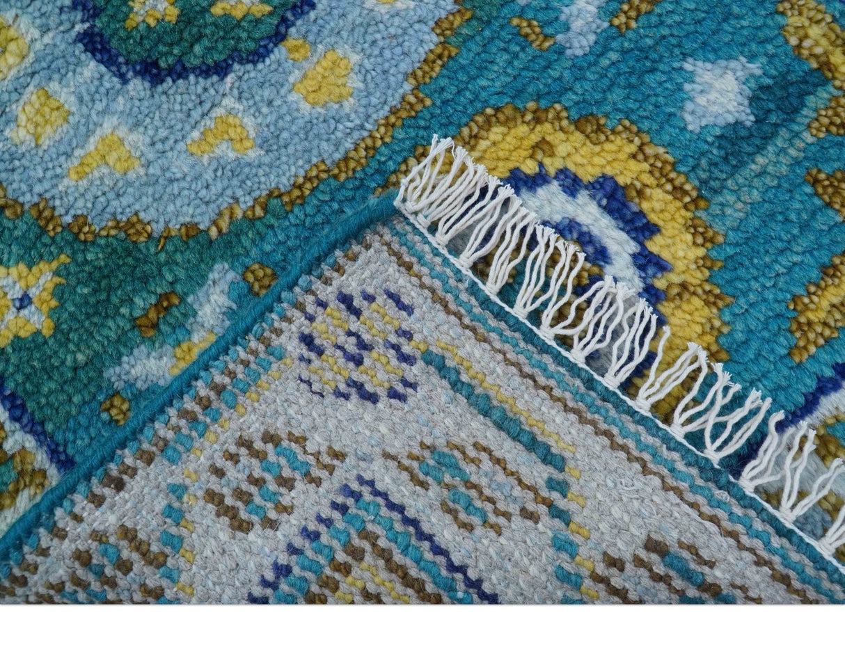 Quick Ship Khotan Design 2x3 Teal And Mustard Hand Knotted Wool Rug